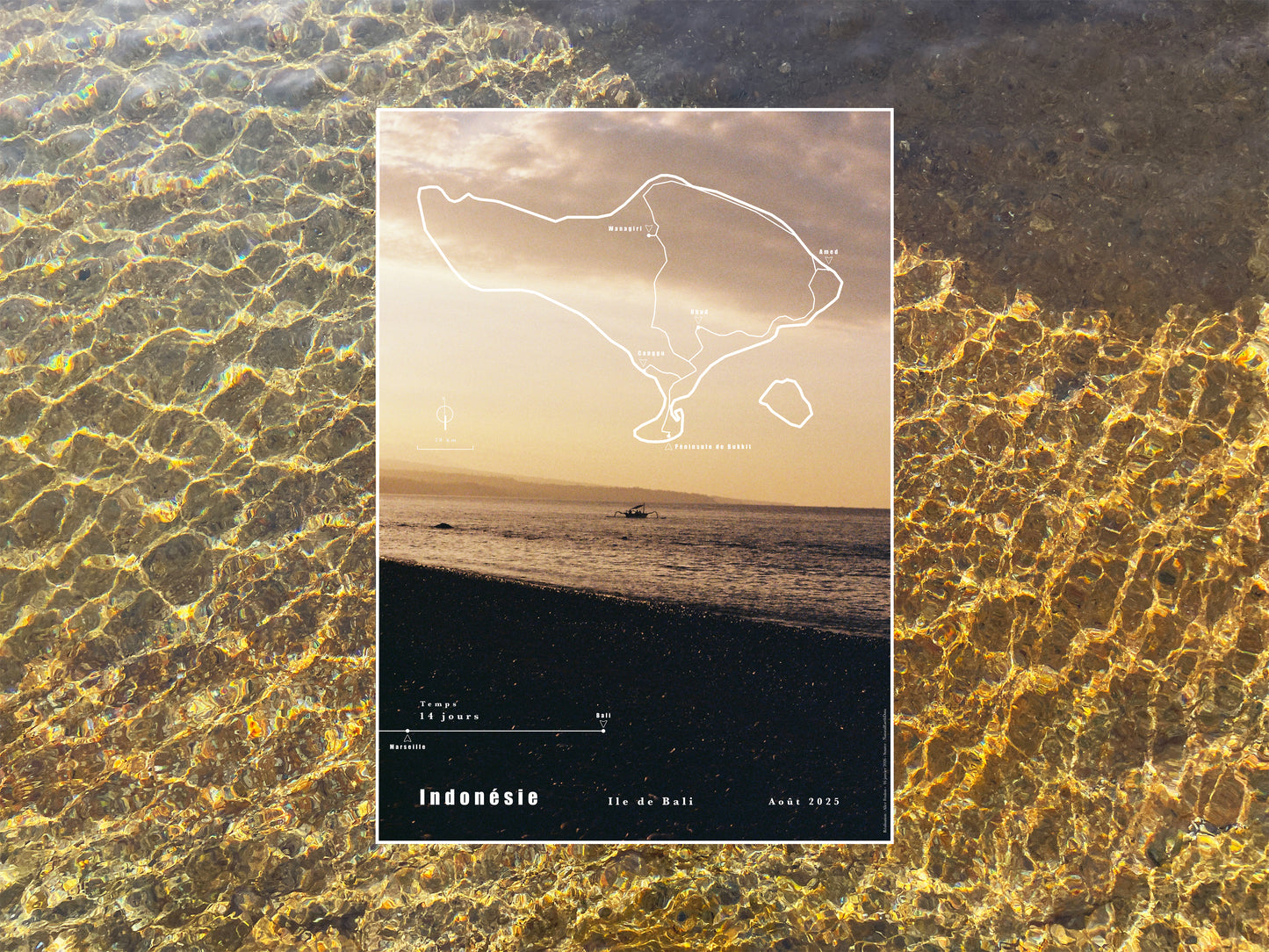 Carte de voyage personnalisée sur mesure. Itinéraire de voyage. Souvenir unique. Cartographie sur photographie, photo. 