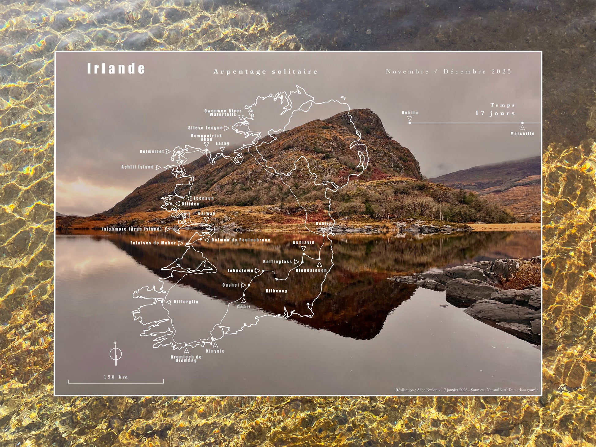 Carte de voyage personnalisée sur mesure. Itinéraire de voyage. Souvenir unique. Cartographie sur photographie, photo. 