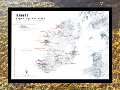 Itinéraire sur carte graphique imprimée et encadrée